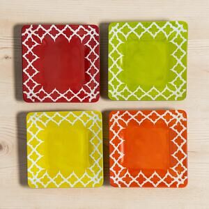 Laurie Gates Citrus Grove Colorful Red Yellow Dinner Melamine Plates Set of Four